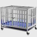 Collapsible Stainless Steel Dog Crate, 30", Lockable Wheel, with Tray, Stackable, Heavy Duty, Divider, Indoor and Outdoor (30in)
