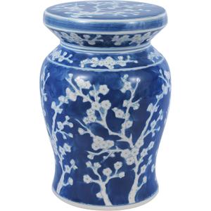 JONATHAN Y TBL1017D Cherry Blossom 17.75" Ceramic Indoor/Outdoor Garden Stool Coastal, Contemporary, Transitional, Patio, Garden Room, Bathroom, Living Room, Blue/White