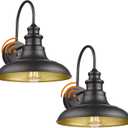 Dusk to Dawn Sensor Outdoor Barn Light Fixture, 12.3 Inch Dome Outdoor Wall Sconce Farmhouse Wall Mount Lights Exterior Light Fixture Black Finish Industrial Wall Lantern for Porch, 2Pack