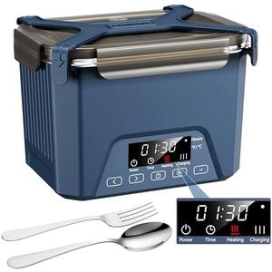 Cordless Electric Lunch Box, 1.2L Self Heating Lunch Box Battery Powered with Automatic Heating, BPA Free, Meal Prep Friendly (Blue)