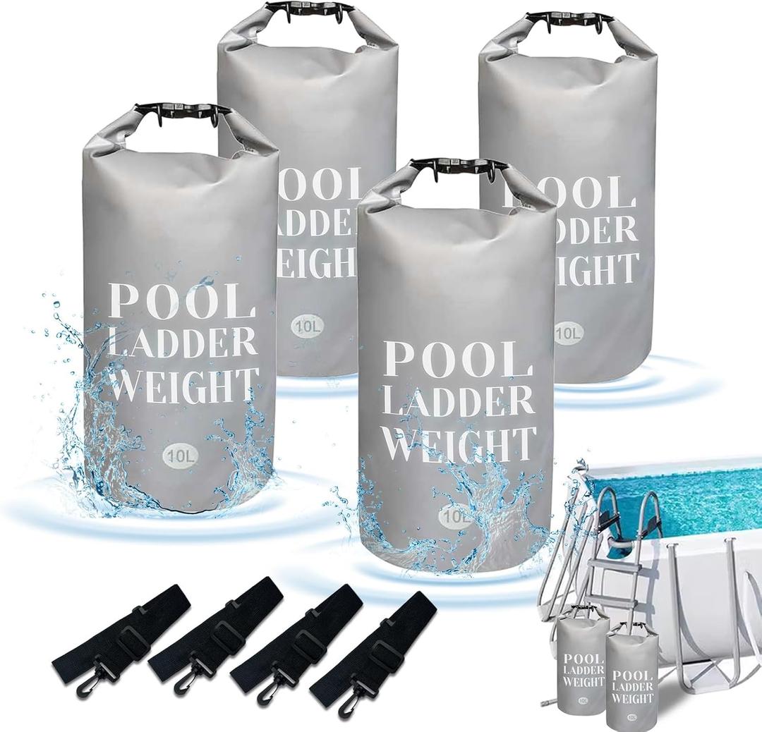KEOHOLI 4 Packs Universal Pool Step Weights 500D PVC 10L Waterproof Bags for Swimming Pool Ladder Weights Above Ground Pools Sand Bags Pool Stair Weights for Pool Steps, Easy&Quick Fill Sand (Grey)