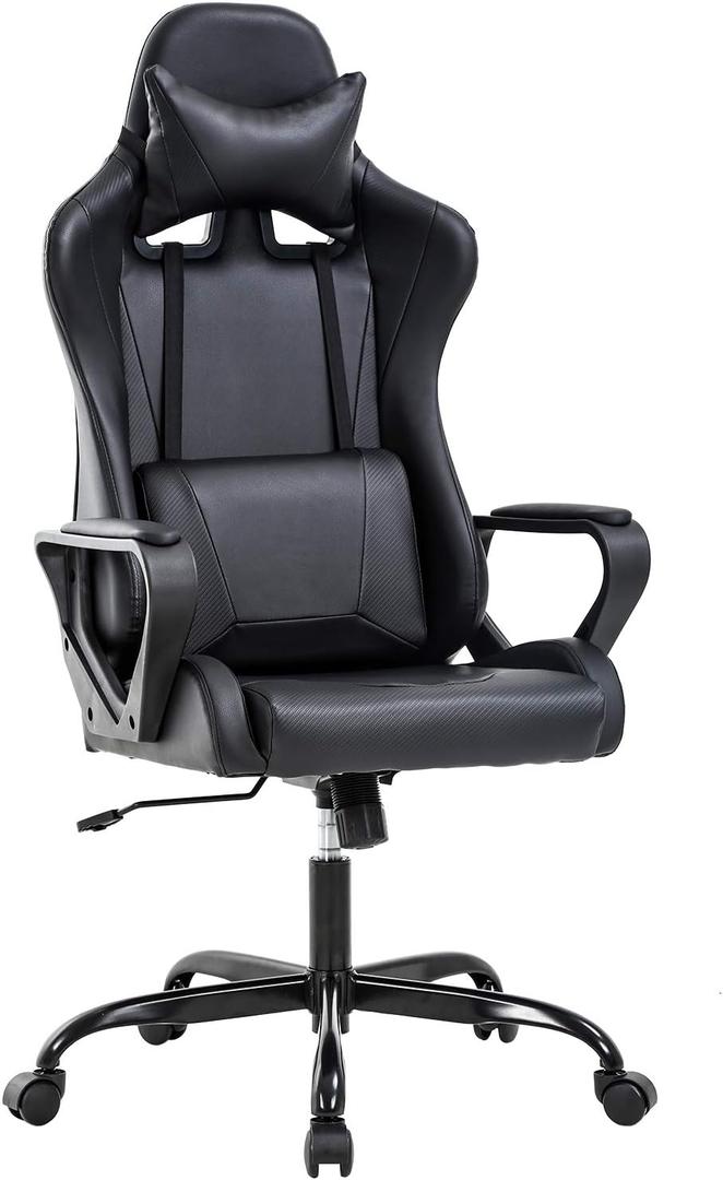 BestOffice Gaming Chair Office Chair Ergonomic Desk Chair Racing Style Gaming Chair with Lumbar Support, Swivel Rolling Base, and Comfortable Padded Seat for Women and Men (Black)