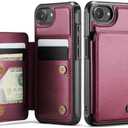 Vinich for iPhone 16e Wallet Case with Card Holder, RFID Blocking Credit Slots Kickstand Shockproof Phone Cover for Women Men, Wine Red