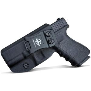 POLE.CRAFT IWB Kydex Holster Custom Fit: Glock 19 19X 25 44 45 (Gen 1 2 3 4 5) & Glock 23 32 (Gen 3 4) - Inside Waistband Carry - Adj. Cant Retention, Cover Mag-Button, No Wear, No Jitter (Black, Left Hand Draw (IWB))