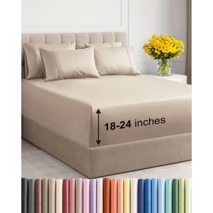 Extra Deep Queen Sheet Set - 6 Piece Breathable and Cooling Sheets - Hotel Luxury Bedding for Women, Men, Kids & Teens - Easy & Secure Fit - Soft, Wrinkle Free and Comfy - Extra Deep Pockets - Wheat