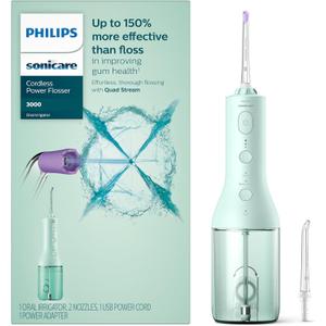 Philips Sonicare Cordless Power Flosser 3000 - Water Flosser with Innovative Quad Stream Technology, Oral Irrigator with 2 Flossing Modes and 3 Pressure Levels, IPX7 Waterproof, Mint, HX3826/24