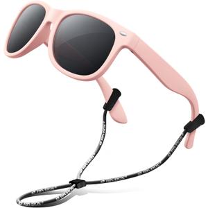 RIVBOS Kids Sunglasses Polarized UV Protection Flexible Rubber Glasses Shades with Strap for Boys Girls RBK004 (Rbk004-2 Light Pink)