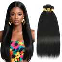 Natural Black Human Hair Bundles #1B Straight Bundles 30 32 34 Inch Unprocessed Virgin Mixed Length Straight Bundle Hair Extensions 50 Gram Per Bundle