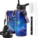 32oz Insulated Water Bottle, Triple Wall Vacuum Stainless Steel Water Bottles - Keeps Cold 48H, Reusable Metal water flask Jug for Gym, Sports, Camping, Hiking,Travel, Aurora-Purple