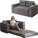 YOSHOOT Loveseat Sleeper Sofa,55" Convertible Sofa Bed Couch Futon Couches for Living Room,3-in-1 Pull Out Floor Couch with Backrest and Pillows (Linen DarkGrey)