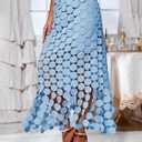 Cicy Bell Womens Hollow Out Maxi Skirts Summer High Waisted Boho Fringe Hem Long Skirt (Blue, S)