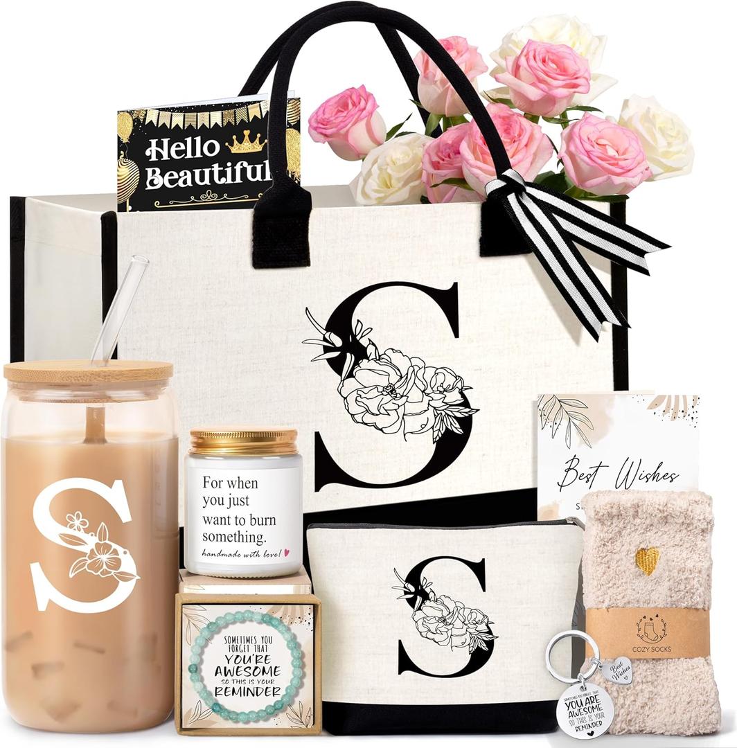 Birthday Gifts for Women, Monogrammed Initial Gift for Teacher Wife Mom, Tote Bag