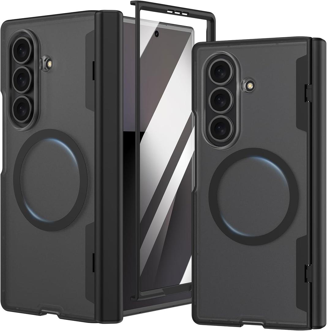 Ruky for Z-Fold 7 Case, [Compatible with MagSafe] with Built-in Screen Protector & Hinge Protection, Protective Translucent Hard Magnetic Magnet Phone Case for Samsung Galaxy Z Fold 7, Black