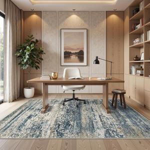 Art&Tuft Washable Rug, Anti-Slip Backing Abstract Area Rug 5x7, Stain Resistant Rugs for Living Room, Foldable Machine Washable Area Rug 5x7, Navy