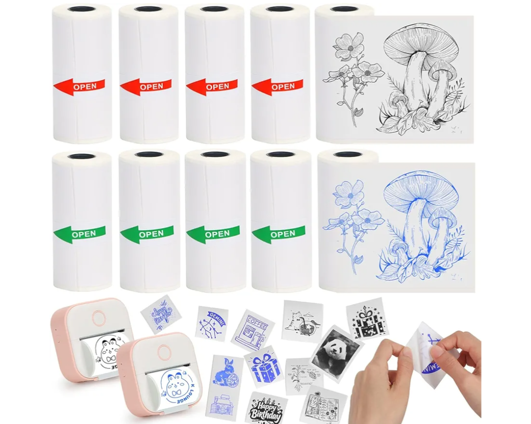 T02 Mini Thermal Sticker Paper,Compatible with Phomemo M02/M02X/M02S Label Printer,5 Rolls Blue Image&5 Rolls Black Image Printing Paper for Photo/Note/DIY/Memo,10 Rolls,53 * 28mm