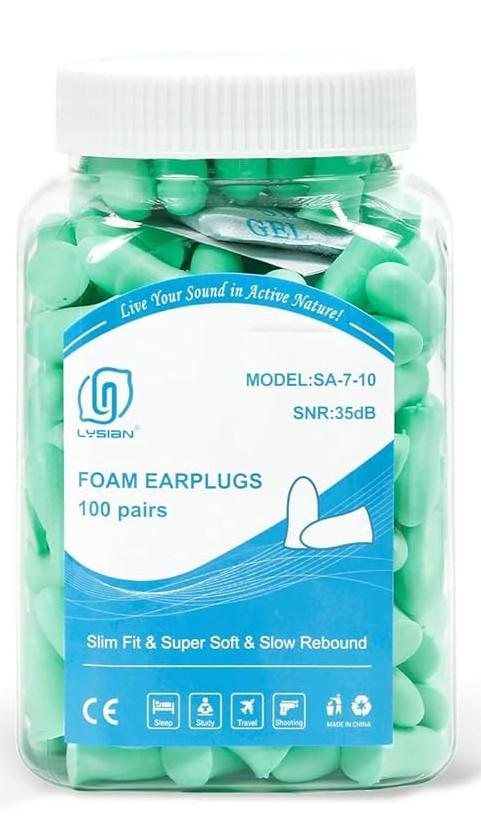 LYSIAN 100 Pairs Slim Foam Ear Plugs for Small Ear Canals Women, 35dB SNR Noise Canceling Sound Blocking Reduction Earplugs for Sleeping, Snoring, Work, Shooting, Studying, Loud Noise