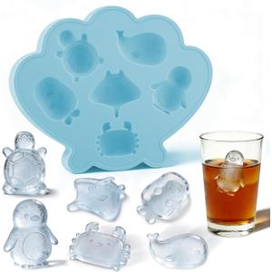 2 x Fu Store Ice Cube Tray Shell Silicone Ice Cube Trays with Cute Marine Life Shapes Cubes Easy to Release Perfect for Freezer Home, Kitchen, Drinks, Cocktail, Coffee, Chocolate Mold (Blue)