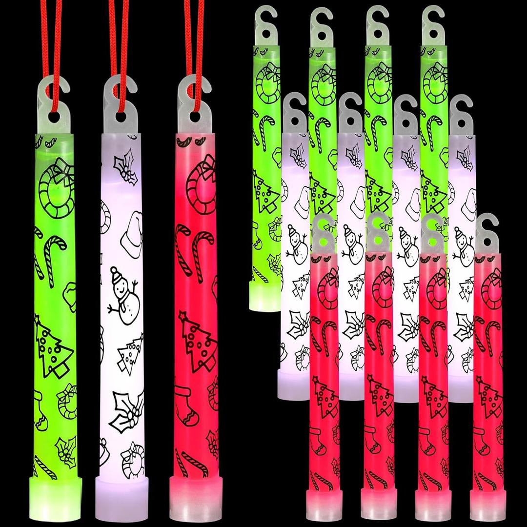 Jenaai 24 Pcs Christmas Glow Sticks Bulk Hanging Wands 6 Inch Mini Sticks Christmas Goodie Bags Fillers Glow in the Dark Party Favors Supplies (Snowman)