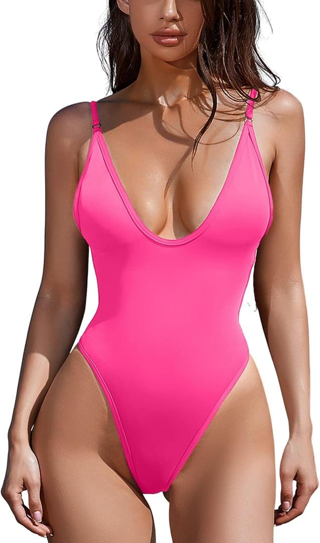 ESONLAR Women's Sexy Plunging V Neck Bathing Suit Open Back One Piece Swimsuits