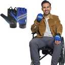 Inspired Comforts Wheelchair Gloves Fingerless Full Thumb with Anti-Slip Grip, Breathable & Reflective (Small, Black/Blue)