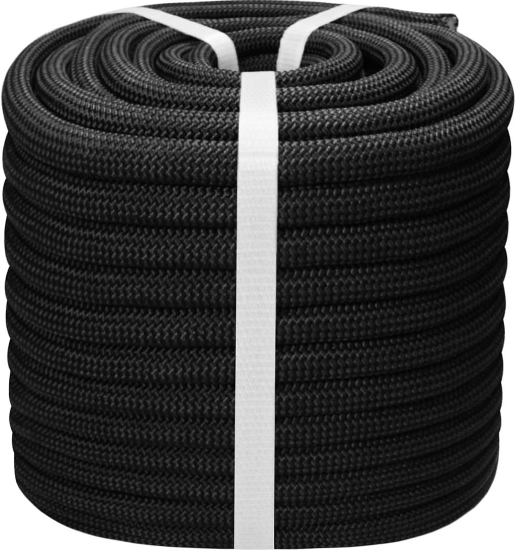 1/2 Inch Arborist Tree Pulling Rope - 100 Feet Tree Swing Rope for Rigging, Outdoor Use - High Strength Double Braided Polyester 48 Strands - Black