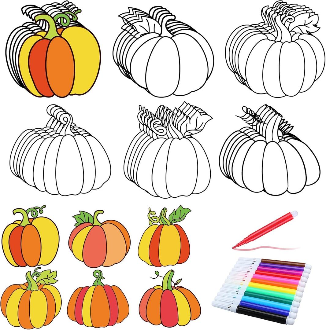 30 Pcs Fall Pumpkin Crafts for Kids Thanksgiving Color Your Own Pumpkin Magnet DIY Coloring Favors Ornaments for Fall Thanksgiving Halloween Gifts Home Party Activities Art Party Favors