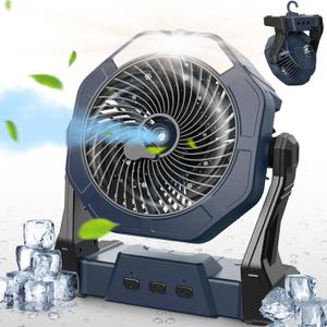 Ausic Portable Misting Camping Fans, Max 35H Runtime, Outdoor Cooling Fan for Patios, 8 Inch Battery Operated Rechargeable Fans, Water Spray Fan with LED Light, Travel Beach Camp Essential (10000mAh, Grey)