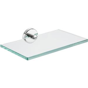 JQK Bathroom Glass Shelf Chrome, Tempered Glass Shower Storage 8 by 5 inches, 304 Stainless Steel Polished Chrome Wall Mount, TGS101L8-CH