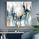 Large Blue and Gold Abstract Wall Art for Office. Hand-Painted Abstract Oil Painting for Living Room. Framed Blue Wall Painting Contemporary for Bedroom Home Decoration Ready to Hand 40x40inches