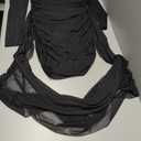 Women Sexy Strapless Tube Top Mesh Layered Mini Dress Bodycon Ruched Side Ribbons Bandage Dress Birthday Dresses (XX-Large, Black)