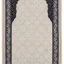 Muslim Prayer Rug | 25'' x 45'' Turkish Velvet Islamic Praying Mat for Men, Women, Kids | Patterned Janamaz Carpet Ramadan Sajadah Islam Namaz Rugs (Stone)