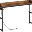 HOOBRO Overbed Table with Wheels, Rolling Table with Outlets & Light Strip for Queen Bed, Mobile Bed Desk & Drawer and Adjustable Height, Giant Computer Desk for Living Room, Rustic Brown BF180UDDN01, 70.9"L x 15.3"W x 42.9"H
