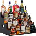 LIVELYGLOW 19.6W x 15.74" D x 12.5" H Inches Versatile 4-Step Coffee Syrup & Water Bottle Organizer Rack Multi-Functional Retro Display Shelf for Kitchen or Bar, Holds Liquor & Spirits, Black