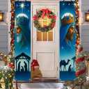 IVN Christmas Door Banner Decorations 2 Pcs 71 x 12 Inches Vertical Holiday Hanging Sign Set for Entryway Wall or Porch Display (Holy Family Silhouette  Bethlehem Star)