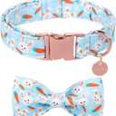 Easter Dog Collar With Bow Tie, Cotton Carrot Bowtie for Large Girl Boy Dog, Cute Bunny Pet Collar With Metal Buckle, Gift, M