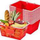 VEVOR Shopping Baskets, 12 PCS, 21L Stackable PE Plastic Grocery Baskets with Handles, Dense Mesh Structure, Holds up to 20 lbs, Portable for Grocery, Retail, Stores, Supermarket, Home Use, Red