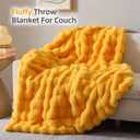 Smoofy Faux Fur Throw Blanket for Couch - Mustard Yellow Soft Cozy Bubble Blanket, Fluffy Plush Fuzzy Throw for Sofa & Bed, Thick Lightweight Warm Blanket, Luxury Aesthetic Gift for Women 60"x80"