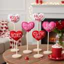 6 Pcs Valentine's Day Table Top Decor Tall Standing Fabric Heart Set Double Printed Conversation Hearts Tabletop Centerpiece Sign Valentine Hearts Decorations Tiered Tray for Home Office