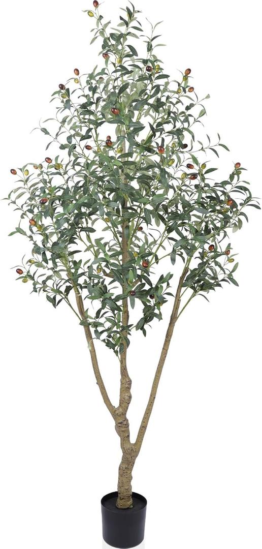 Artificial Olive Tree 7FT Tall Faux Silk Plant Fake Potted Olive Tree with Branch Leaves and Lifelike Fruits for Home Office Store Decor Indoor
