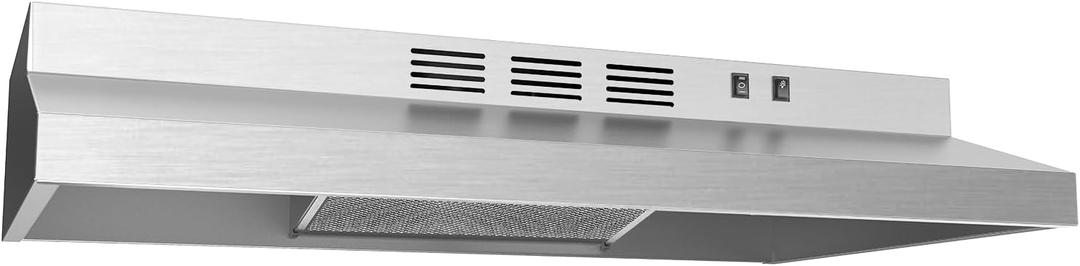 Midea MVU30W2AST Range 30 Inch Under Cabinet Vent Ductless Convertible with Durable Stainless Steel, 200 CFM Kitchen Hood with 2 Reusable Filter, 2 Speed Exhaust Fan