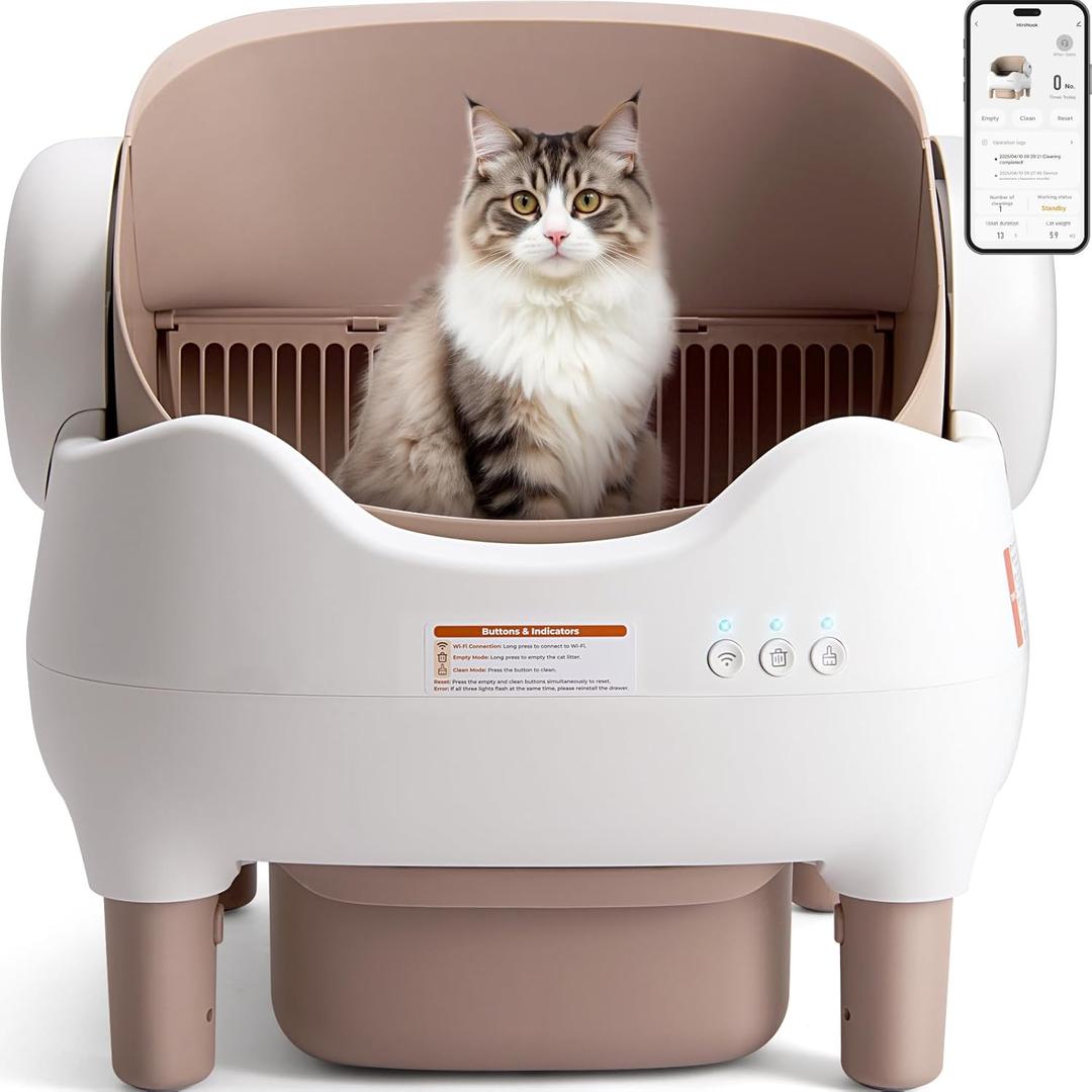 Self Cleaning Litter Box, Automatic Cat Litter Box with APP Control, Odor-Free Waste Disposal Includes Trash Bags, Large Waste Bin, Open-Top, for Multiple Cats