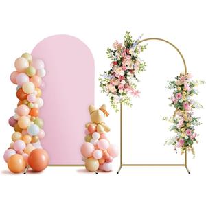 Arch Backdrop Stand and Cover Set, Metal Balloon Arch Backdrop 6ft, Gold Arched Stand Frame for Wedding, Parties,Birthday, Backdrop Decorations (Pale Pink,6ft)
