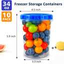 10 Pack 34oz Reusable Freezer Food Storage Containers with Twist Top Lids, Airtight Plastic Meal Prep Food Containers for Leftover Lunch Fruit Salad Oats, Clear Large Soup Container Microwave Safe
