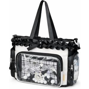 Kawaii Ita Bag for Girls, Ruffle Crossbody Tote with 3 Clear Display Pockets, Fits iPad, Detachable Strap