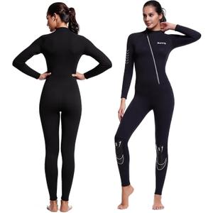 Skyone 1.5MM Neoprene Wet Suits for Men Women, Front Zip Wetsuit Full Body Scuba Suit, One Piece Long Sleeve Diving Suit Warm for Surfing Snorkeling Swimming (Black, M)