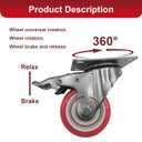 8 Pcs 4 Inch Heavy Duty Casters, (4 casters Load Capacity 2200 lbs) Lockable Swivel Bearing Caster with Brakes for Workbenches, Shelves, Carts, Etc.