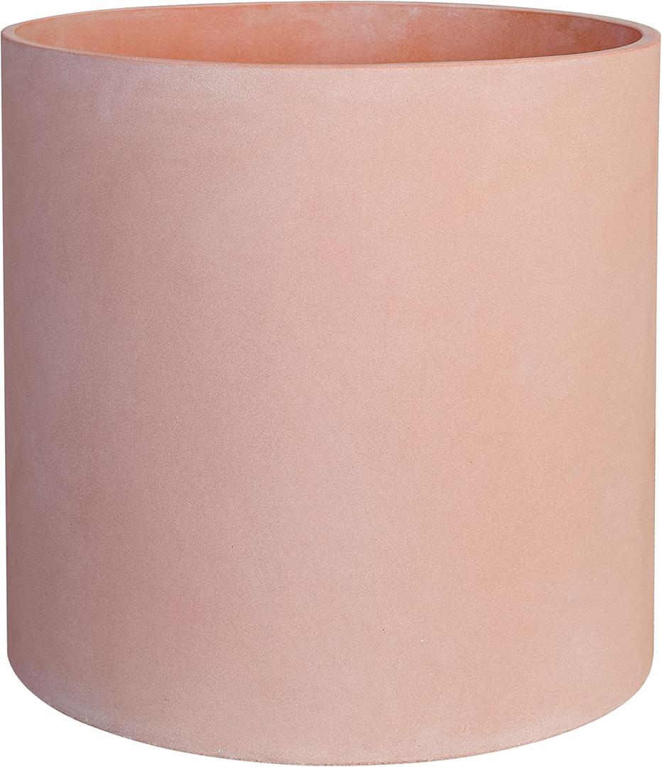 14 Inch Fiberstone Planter - Lightweight Modern Cylinder Plant Pot with Drainage Hole & Plug, Indoor Outdoor Use, Terracotta Color