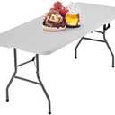 BestOffice Outdoor 6 FT Folding Camping Table Plastic Table Portable Square Height Dining Table Perfect for Picnics, Parties, Party and Camping, White, Set of 4