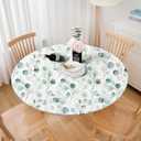 Round Tablecloth Fitted Elastic Edge Patio Table Covers Wrinkle Resistant Polyester Table Cloth for Picnic Camping Indoor and OutdoorWatercolor Eucalyptus Leaves 36"-44"