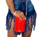 SIAEAMRG Women's Juniors Denim Shorts, High Waisted Frayed Raw Hem Tassels Short Pants Jeans (XX-Large, Blue+blue)